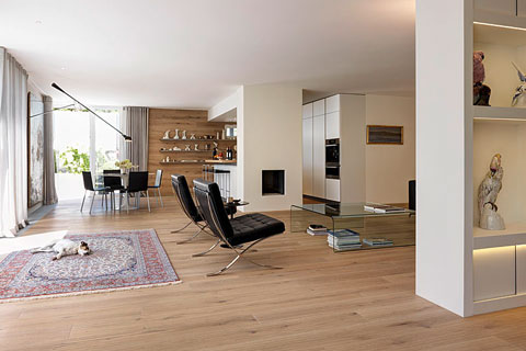 modern interior design of the living room with Mies van der Rohe chairs from the Barcelona collection