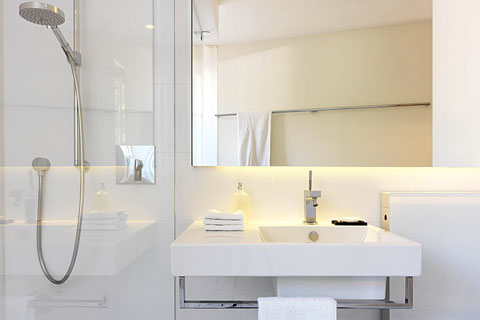 modern white washbasin and shower