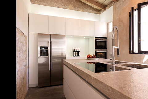 modern kitchen, kitchen sink, worktop, countertop of stone