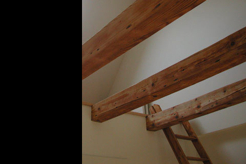 close-up of wooden rafters